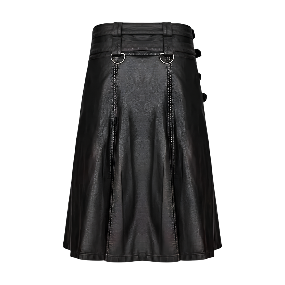 Gothic Noir Black Leather Kilt