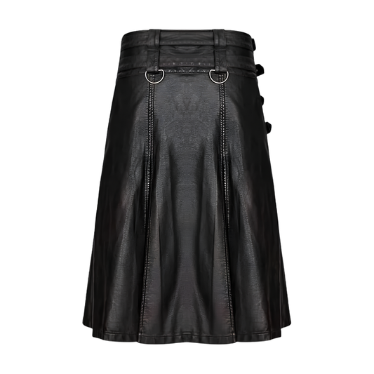 Gothic Noir Black Leather Kilt