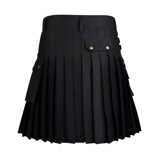 Black Denim Cargo Utility Kilt