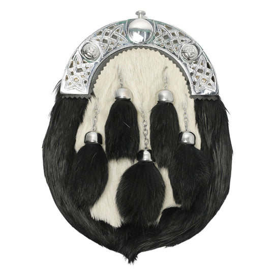 Black & White Rabbit Fur Sporran with Five Tassel - Full Dress