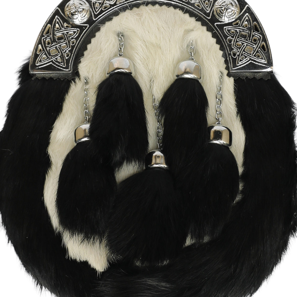Black & White Rabbit Fur Sporran with Five Tassel - Full Dress