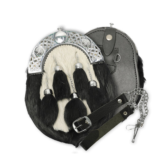 Black & White Rabbit Fur Sporran with Five Tassel - Full Dress