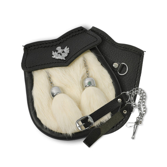 Boys White Rabbit Fur Sporran Pouch With Thistle Badge