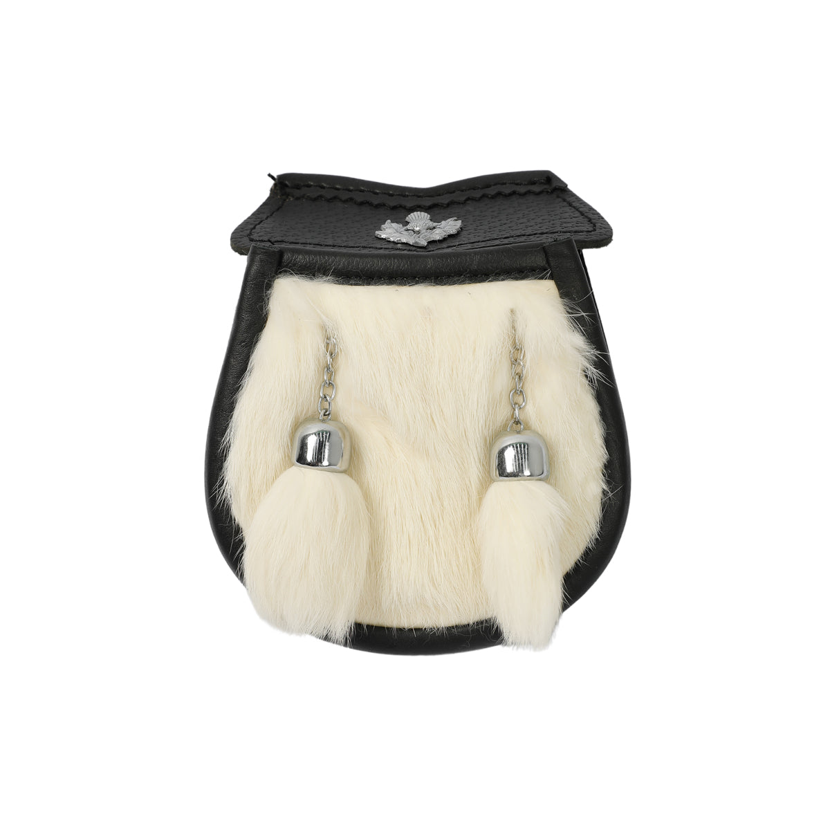Boys White Rabbit Fur Sporran Pouch With Thistle Badge