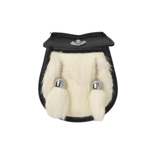 Boys White Rabbit Fur Sporran Pouch With Thistle Badge