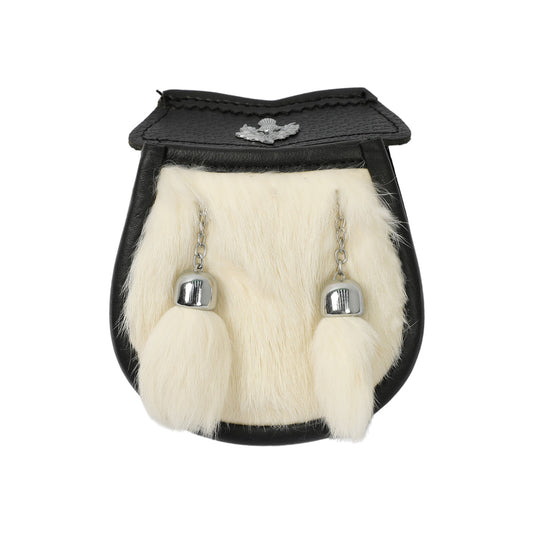 Boys' White Cowhide Sporran With Two Tassels - Free Sporran Belt