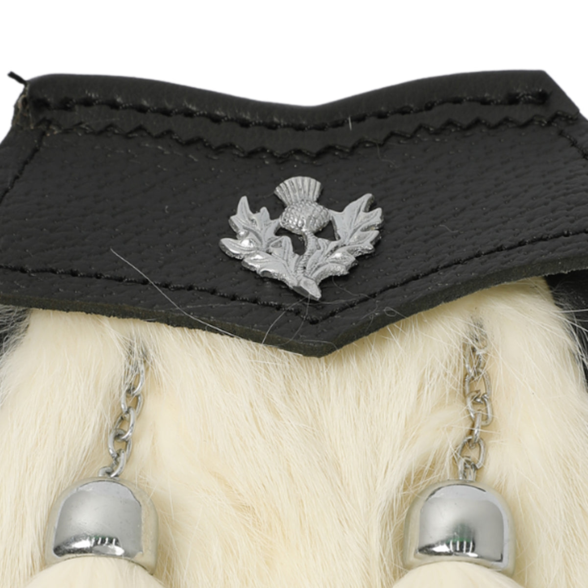 Boys White Rabbit Fur Sporran Pouch With Thistle Badge