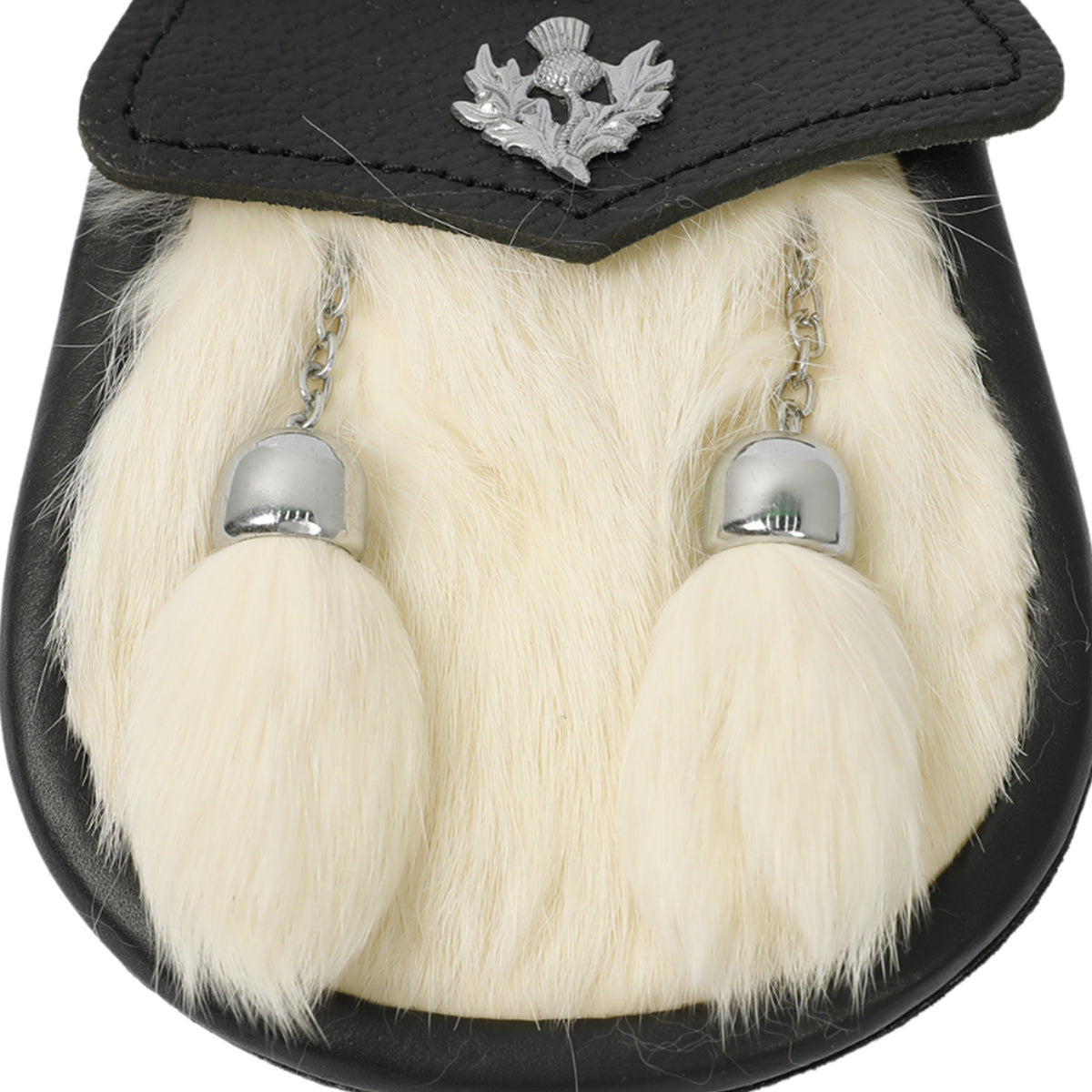 Boys White Rabbit Fur Sporran Pouch With Thistle Badge