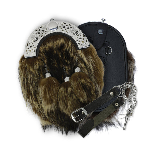 Brown Fox Fur Sporran With Antique Finish Cantle