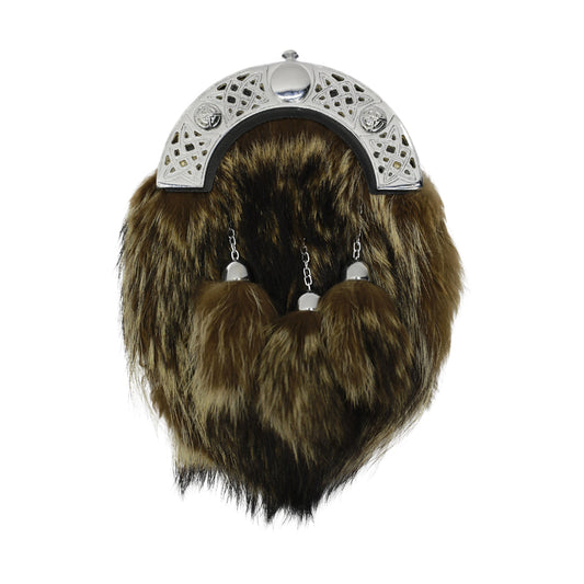Brown Fox Fur Sporran With Antique Finish Cantle