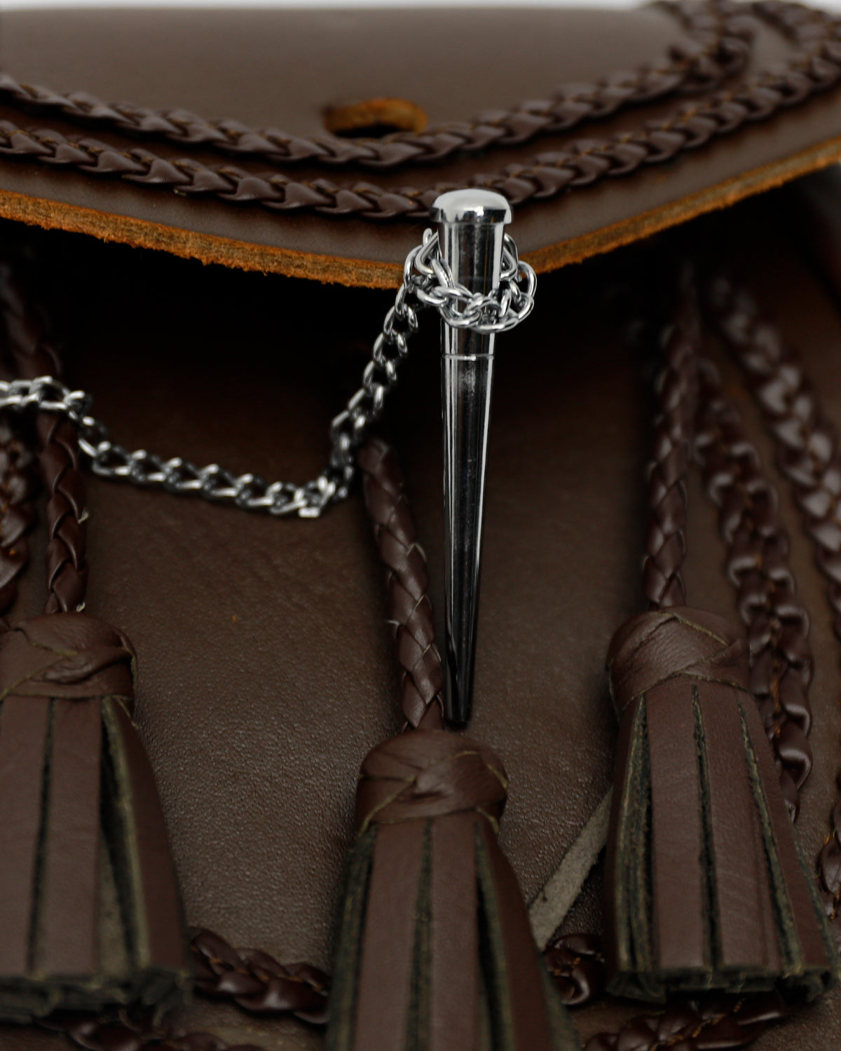 Brown Leather Braided Pin Lock Sporran