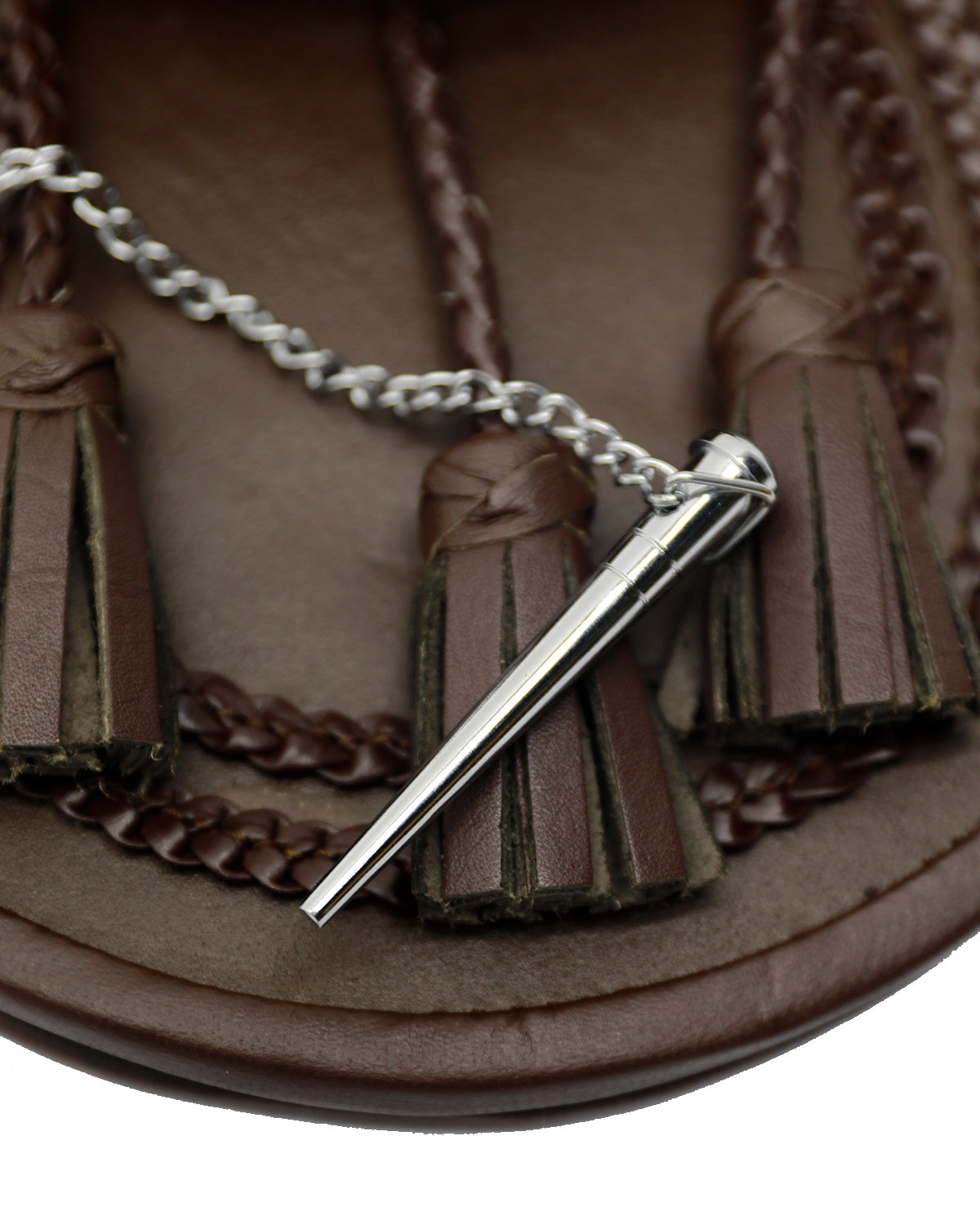 Brown Leather Braided Pin Lock Sporran