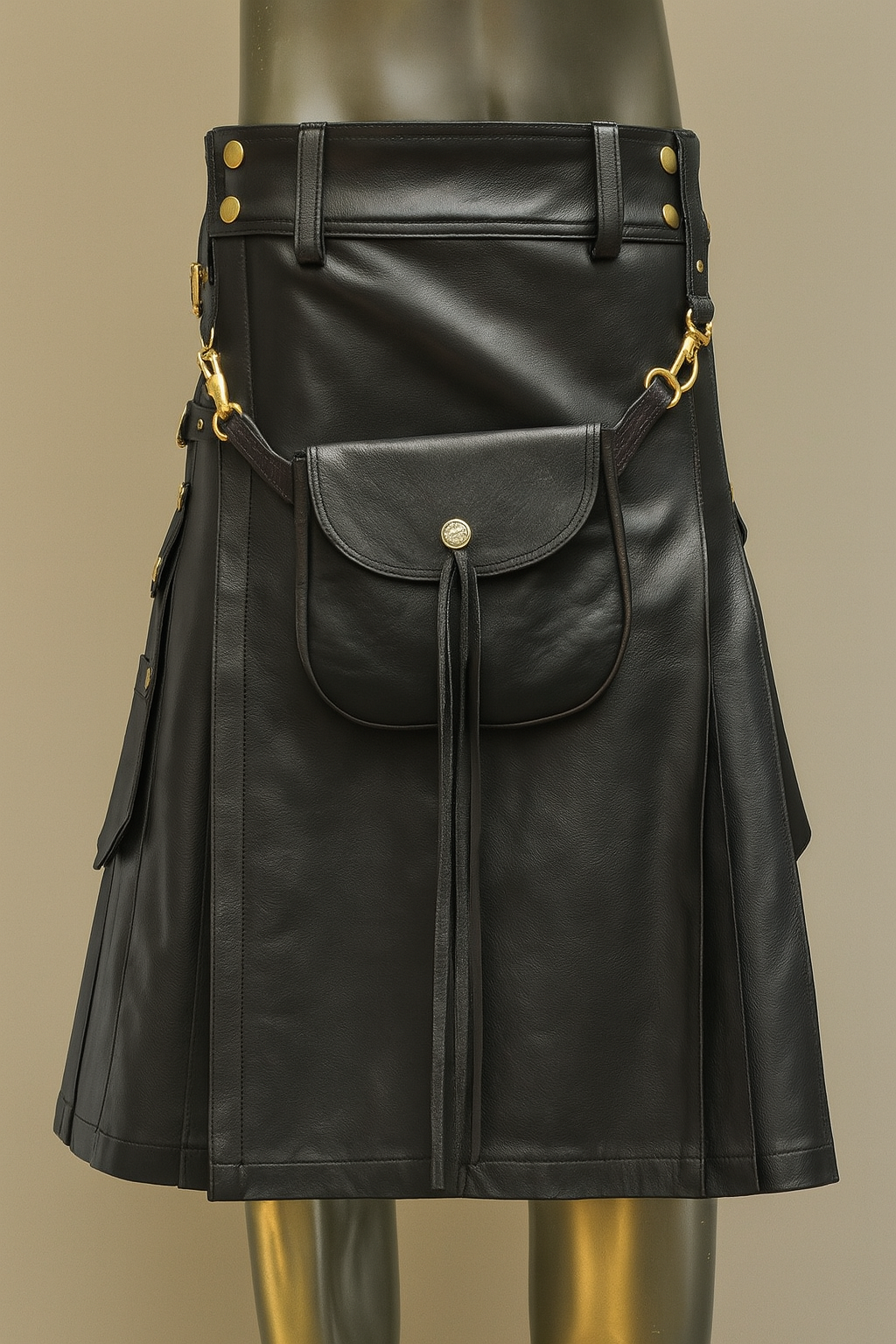 Celtic Leather Kilt With Leather Sporran