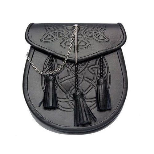 Black Celtic Embossed Pin lock Leather Sporran