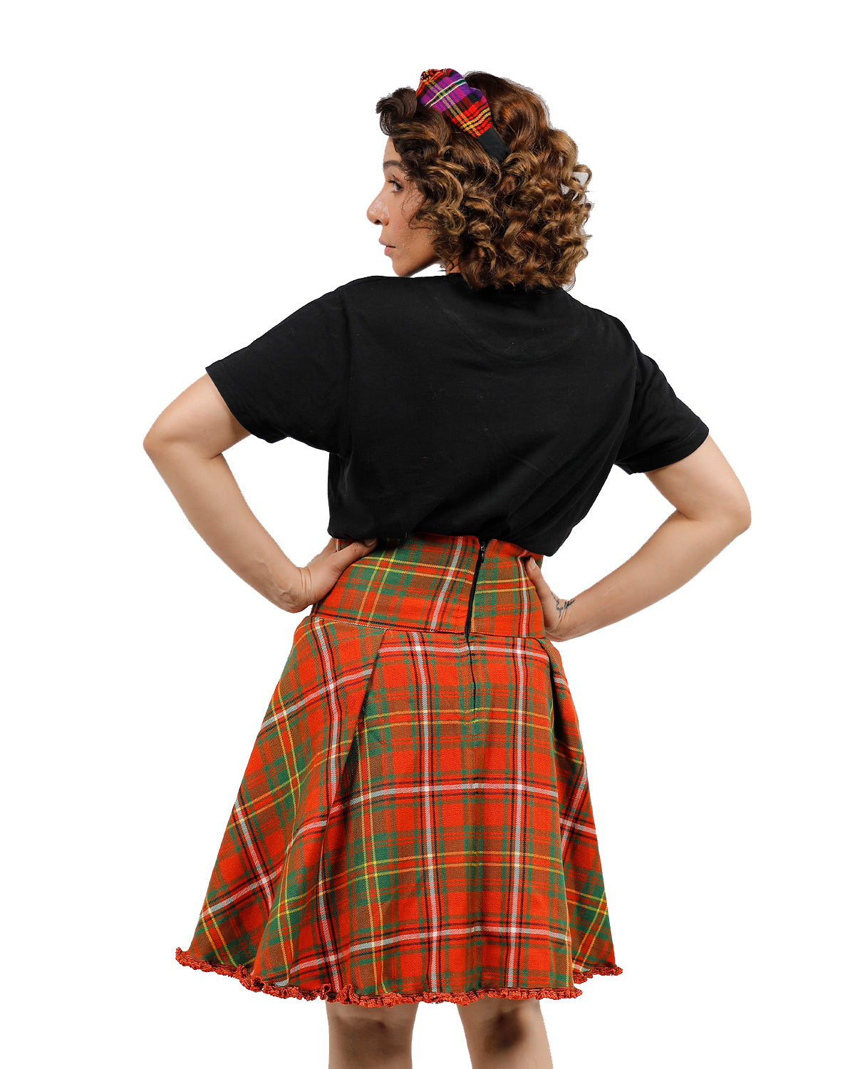 Lace-Up Plaid Skirt
