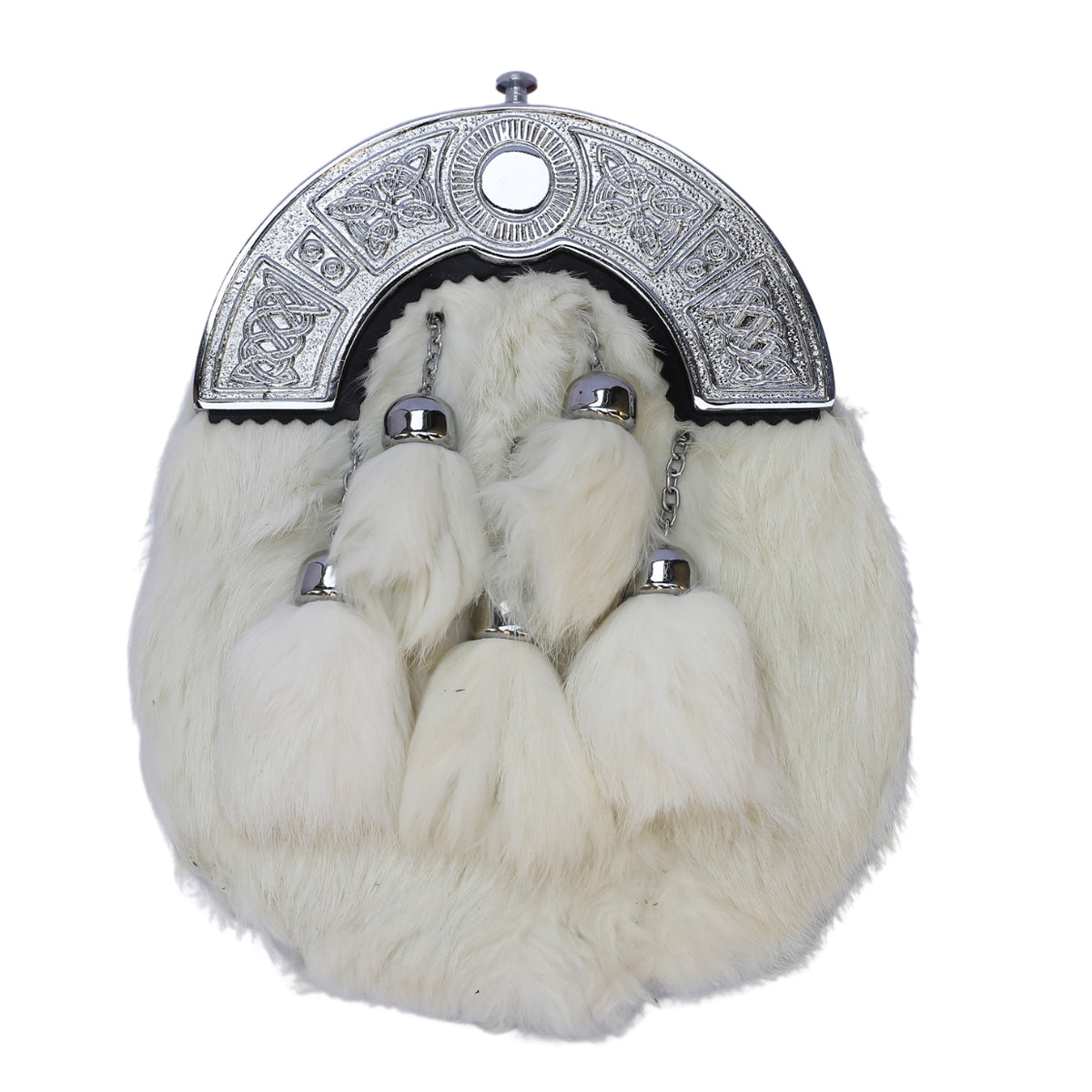 White Rabbit Fur Sporran With Five Tassels - Full Dress