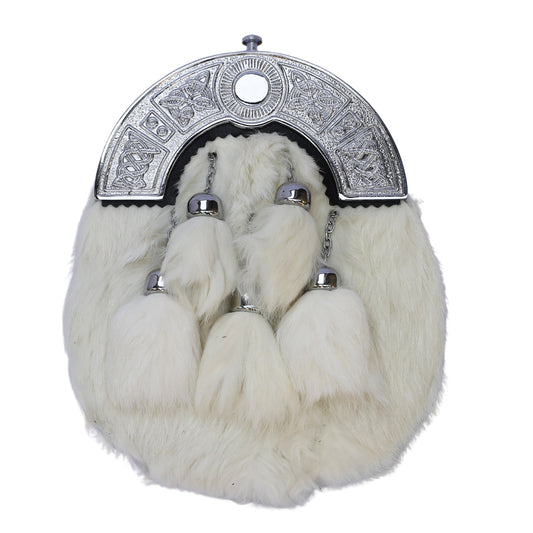 White Rabbit Fur Sporran With Five Tassels - Full Dress