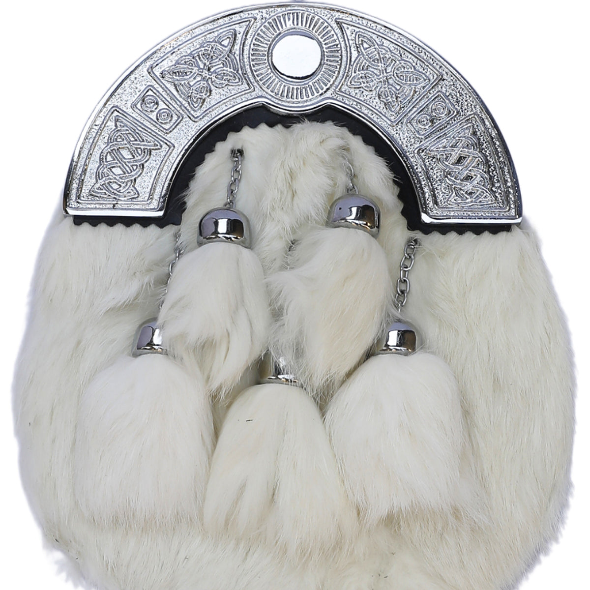 White Rabbit Fur Sporran With Five Tassels - Full Dress