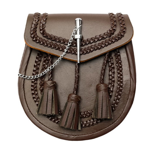Brown Leather Braided Pin Lock Sporran