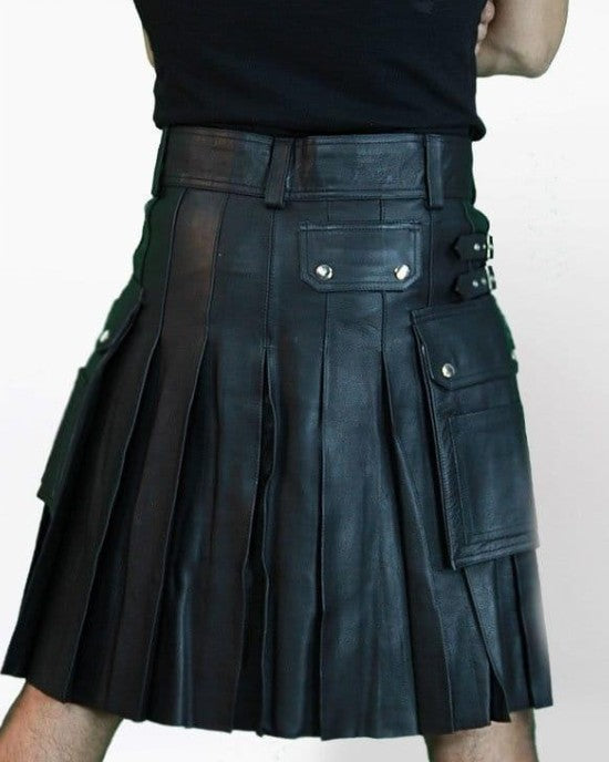 Leather Kilt With Twin Cargo Pockets