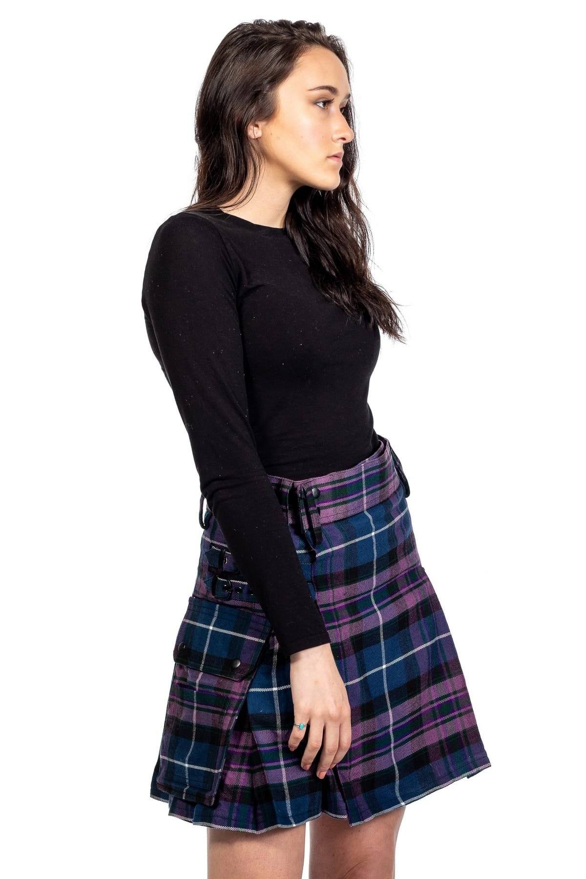 Pleated Plaid Utility Mini Skirt