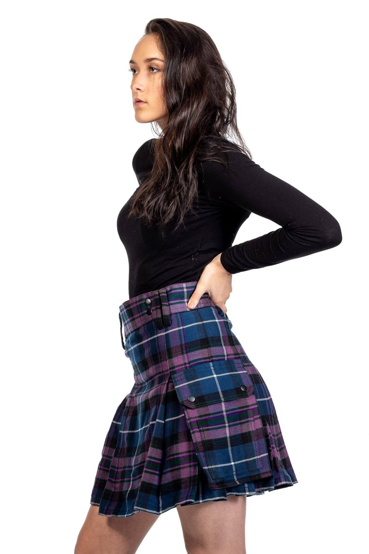 Pleated Plaid Utility Mini Skirt