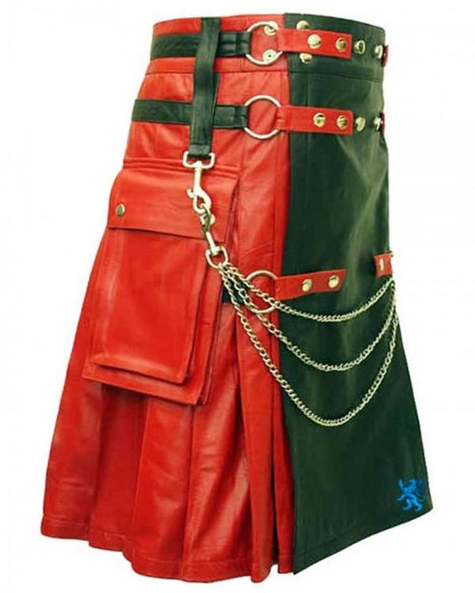 Red & Black Leather Fashion Kilt