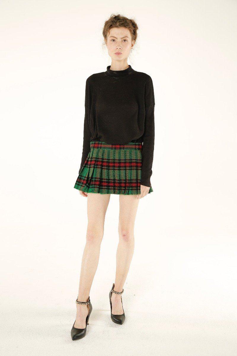 Wrap Around Pleated Plaid Short Skirt