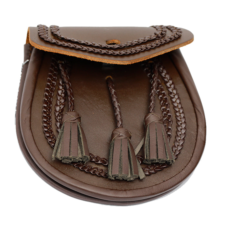 Brown Leather Braided Pin Lock Sporran