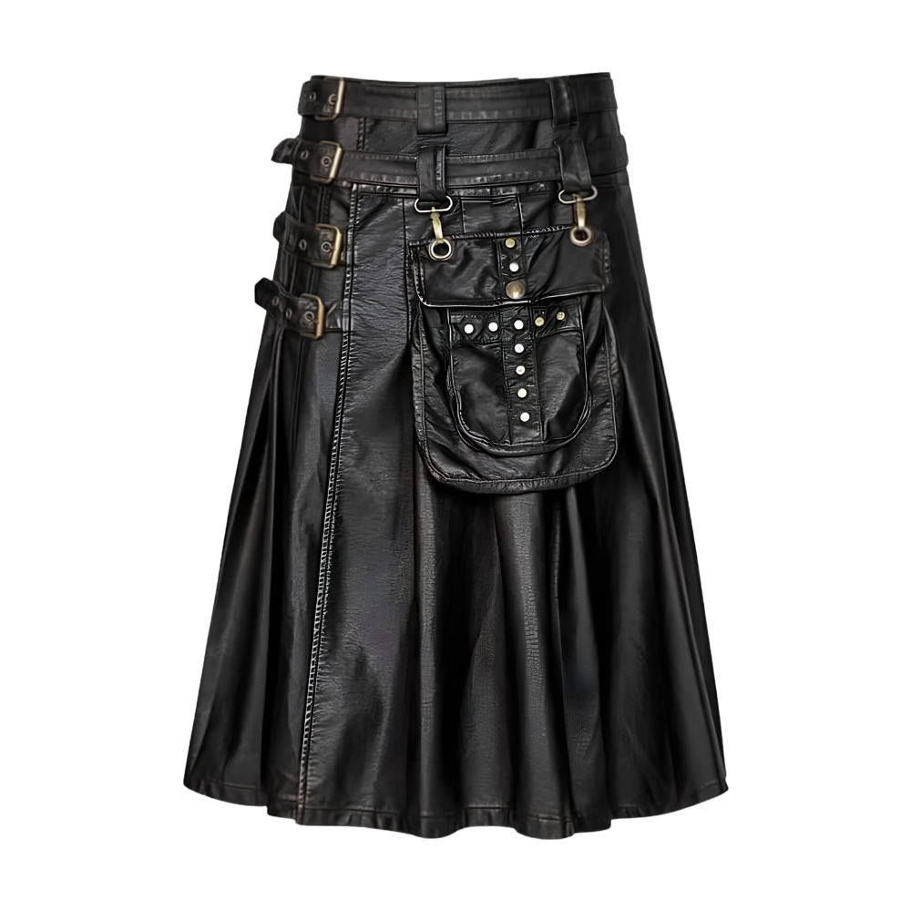Gothic Noir Black Leather Kilt