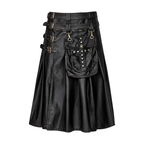 Gothic Noir Black Leather Kilt
