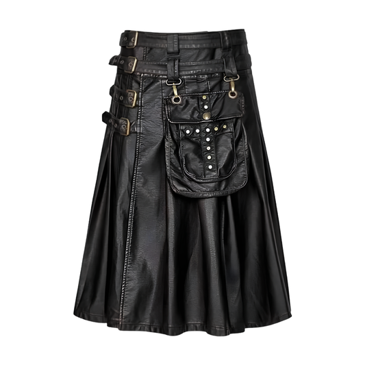 Gothic Noir Black Leather Kilt