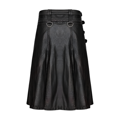 Gothic Noir Black Leather Kilt