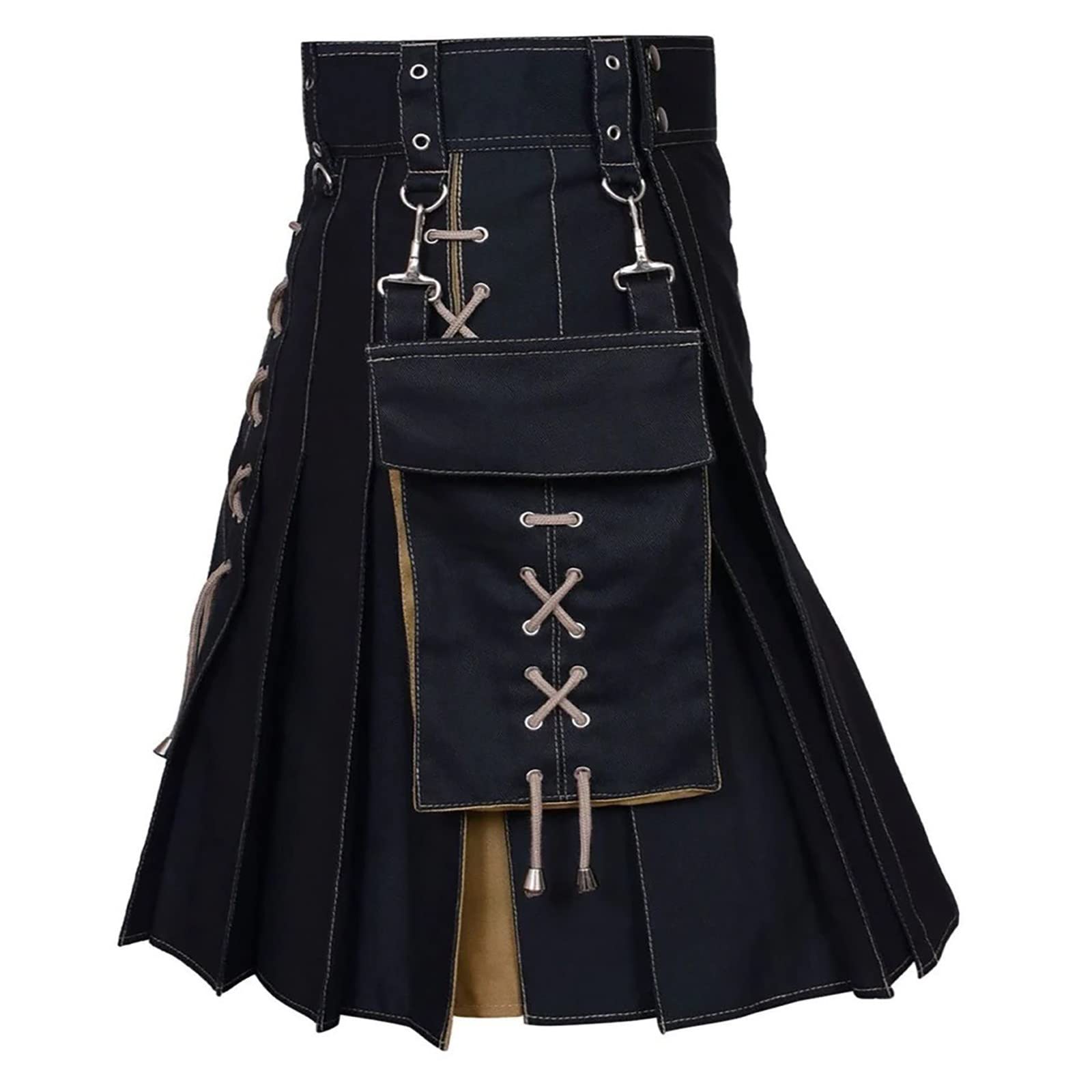 Tartan Utility Kilt for Men, Scottish Skirt Classic Vintage Gothic Punk Scotland Cargo Pleated Skirts Outdoor Tactical Skirts Irish Highland Kilts Gothic Punk Scottish Skirt Festival Kilt