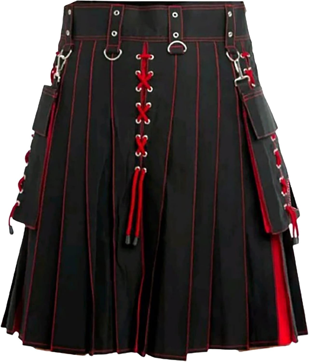Tartan Utility Kilt for Men, Scottish Skirt Classic Vintage Gothic Punk Scotland Cargo Pleated Skirts Outdoor Tactical Skirts Irish Highland Kilts Gothic Punk Scottish Skirt Festival Kilt