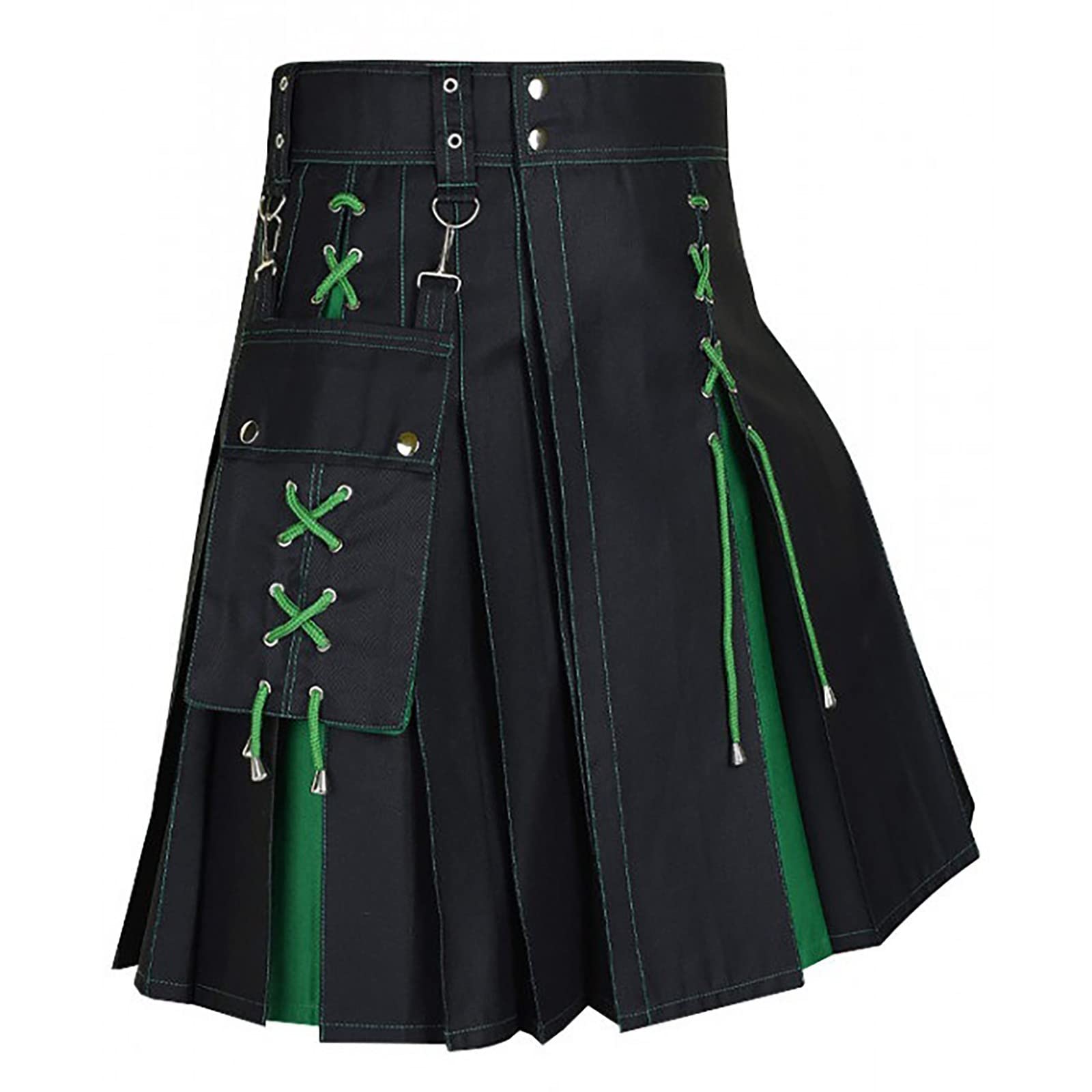 Tartan Utility Kilt for Men, Scottish Skirt Classic Vintage Gothic Punk Scotland Cargo Pleated Skirts Outdoor Tactical Skirts Irish Highland Kilts Gothic Punk Scottish Skirt Festival Kilt