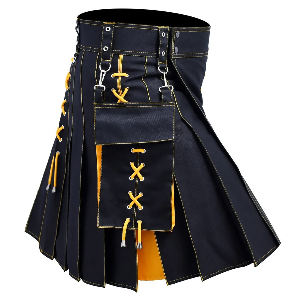 Tartan Utility Kilt for Men, Scottish Skirt Classic Vintage Gothic Punk Scotland Cargo Pleated Skirts Outdoor Tactical Skirts Irish Highland Kilts Gothic Punk Scottish Skirt Festival Kilt