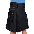 Black Denim Cargo Utility Kilt
