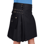 Black Denim Cargo Utility Kilt