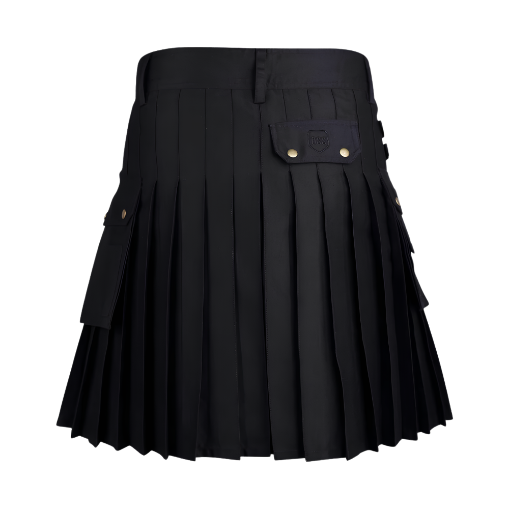 Black Denim Cargo Utility Kilt