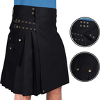 Black Denim Cargo Utility Kilt