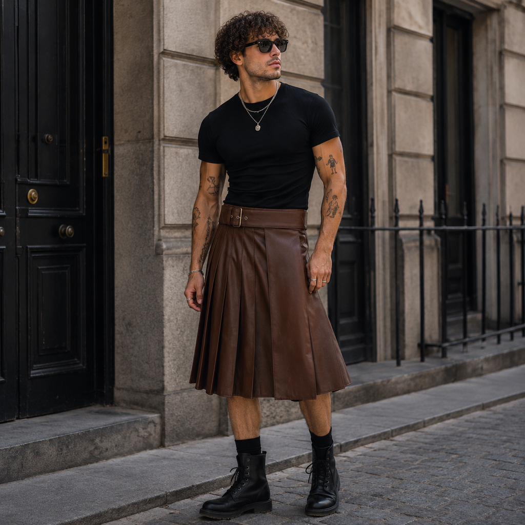 Aether Brown Leather Kilt