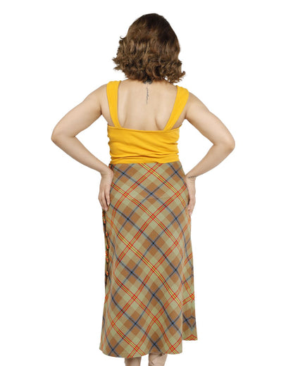 Beige Plaid Midi Skirt