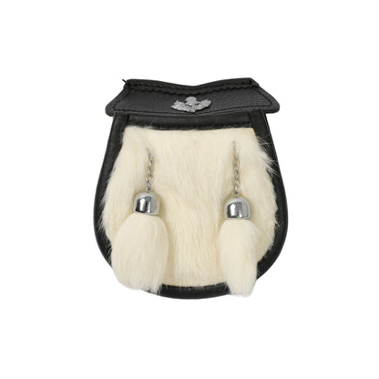 Boys White Rabbit Fur Sporran Pouch With Thistle Badge