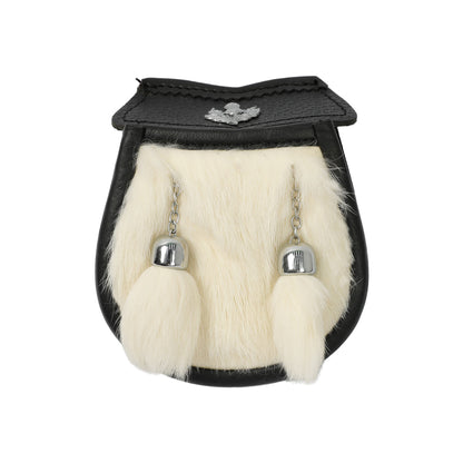 Boys' White Cowhide Sporran With Two Tassels - Free Sporran Belt