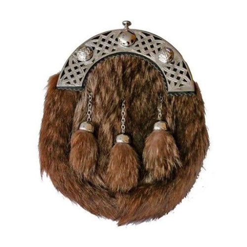 Brown Fox Fur Sporran With Antique Finish Cantle