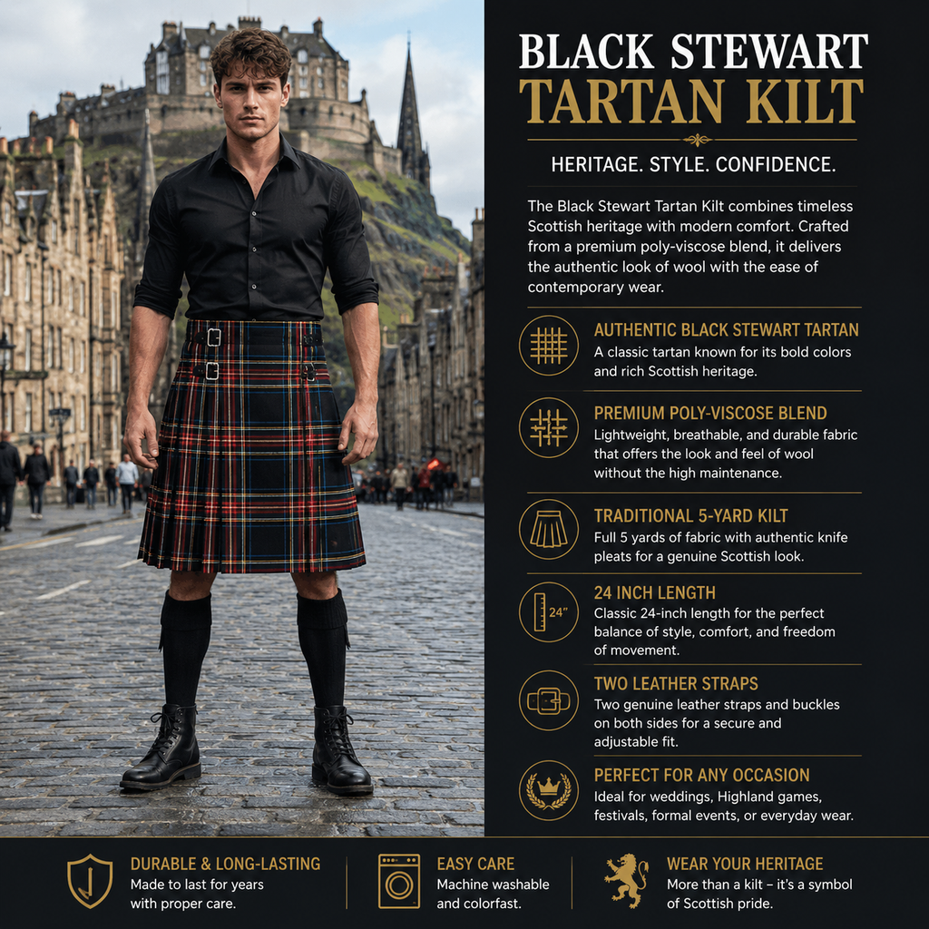 Black Stewart Traditional Tartan Kilt