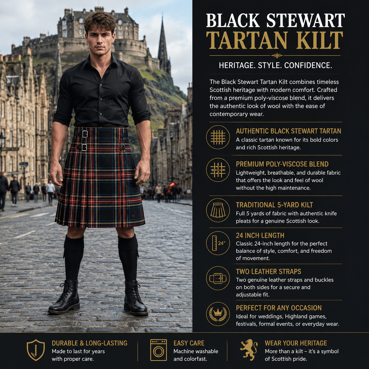 Black Stewart Traditional Tartan Kilt