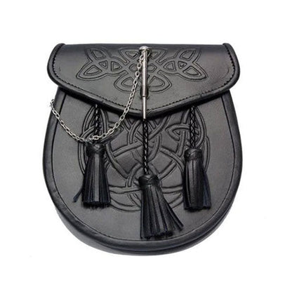 Black Celtic Embossed Pin lock Leather Sporran
