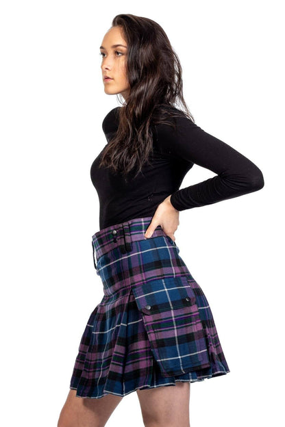Pleated Plaid Utility Mini Skirt